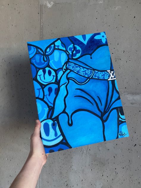 Graffiti Art Painting Canvas, Graffiti Canvas Art Ideas, Neon Doodle Art, Graffiti Art On Canvas, Canvas Graffiti Art, Blue Art Aesthetic Painting, Red Blue Drawing, Blue And Red Drawing, Blue Aesthetic Painting Ideas