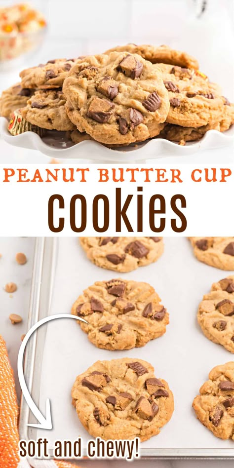 Peanut Butter Cookies With Peanut Butter Morsels, Starbucks Peanut Butter Cookies, Reeses Peanut Butter Cup Cookie, Chocolate Chip And Reeses Cup Cookies, Cookies Using Reeses Peanut Butter Cups, Pb Cookies With Reeses, Recipes With Recess Peanut Butter Cups, Recipes With Reese's Peanut Butter Cups, Things To Make With Reeses Peanut Butter Cups