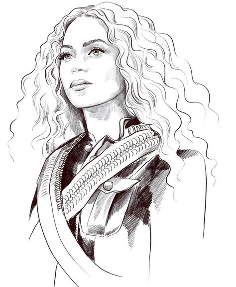 Beyonce Sketch Drawing, Beyonce Art Illustrations, Beyonce Drawing Easy, Beyonce Coloring Pages, Beyhive Tattoo, Beyoncé Drawing, Drawing Beyonce, Beyonce Sketch, Beyonce Tattoo Ideas