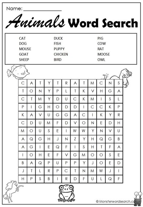 cool Animals Word Search Kid Worksheets, Kids Crossword Puzzles, Ingles Kids, Word Puzzles For Kids, Cool Animals, Free Printable Word Searches, Free Word Search, Printable Flower Coloring Pages, Drawing Videos For Kids