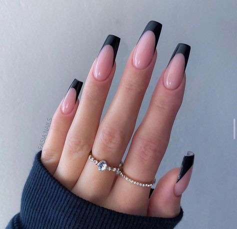 Black French Tip Prom Nails, Black French Nails Coffin, Black French Acrylic Nails Coffin, Black French Tips Coffin, Black Coffin French Tip Nails, Black French Tip Nails Coffin, French Nails Black, Nails Black French, Black And White Nail