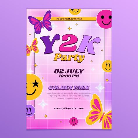 Birthday Party Themes Y2k, Y2k Poster Template, Y2k Party Invitation Template, Y2k Invitation Card, Y2k Party Theme Ideas, 2000 Invitation, Y2k Invitation Template, Y2k Birthday Invitations, 2000s Birthday Invitation