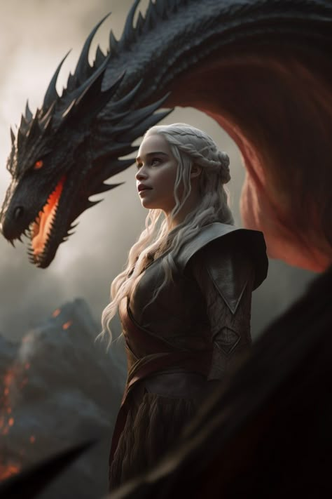 Picture was created by AI (Midjourney) Daenerys Targaryen And Dragon, Game Of Thrones Mother Of Dragons, Danarys Targaryen, Daenerys Targaryen Wallpaper, Game Of Thrones Targaryen, Daenerys Targaryen Art, Rhaena Targaryen, Drogon Game Of Thrones, Game Of Thrones Daenerys