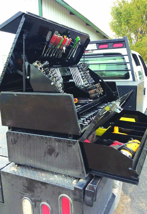 Welding Truck Beds Ideas, Service Truck Ideas, Truck Toolbox Ideas, Truck Tool Box Organization, Service Truck Organization, Flat Bed Truck Ideas, Work Truck Ideas, Truck Tool Box Ideas, Truck Toolbox Organization