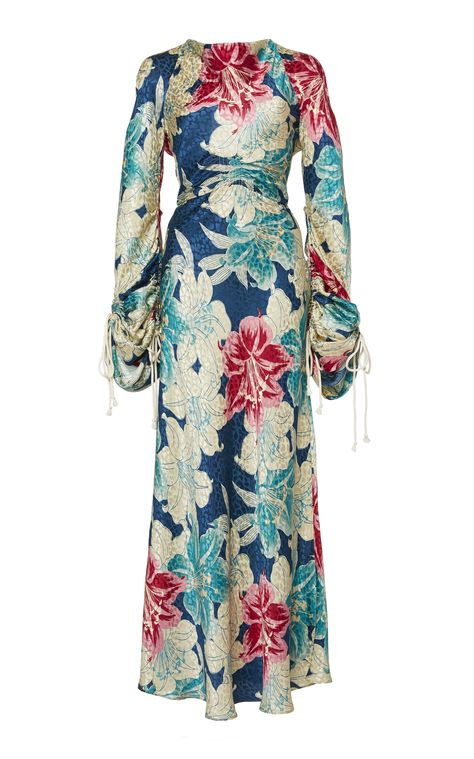 Tied Floral-Print Silk Satin-Jacquard Dress by ETRO Now Available on Moda Operandi Silk Jacquard Dress, Silk Floral Dress, Looks Party, Jacquard Dress, Floral Maxi, Floral Maxi Dress, Floral Print Dress, Floral Dress, Classy Outfits