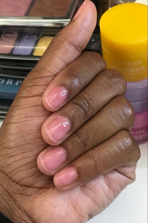 Clear Pink Short Nails, Pink Clear Nails Short, Short Nails Clear, Painted Nails Ideas Polish No Acrylic, Translucent Pink Nails Natural, Sheer Pink Short Nails, Clear Pink Nail Polish, Dior Nail Glow, Mens Nails