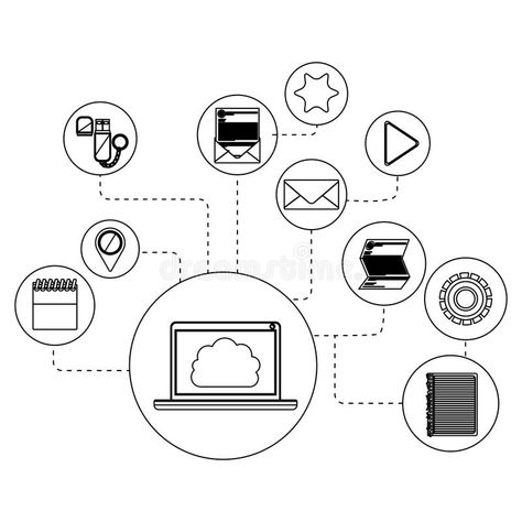 Laptop and cloud computing design stock illustration Cloud Computing Illustration, Multimedia Technology, Cloud Server, Technology Theme, Vector Frame, Computer Parts, Cloud Computing, Design Vector, Icon Design