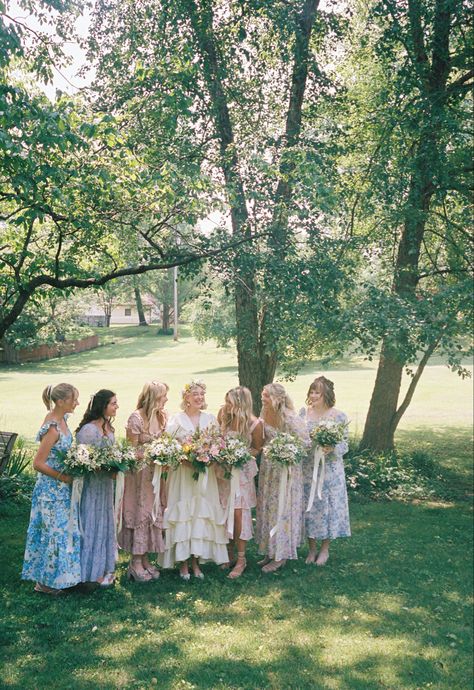 About Time Wedding Scene, Bridesmaid Dresses Cottagecore, Meg March Wedding Aesthetic, Cottagecore Wedding Bridesmaid Dresses, Emmy Trounce Wedding, Vintage Cottage Wedding, Little Women Wedding Theme, Little Women Wedding Aesthetic, Spring Vintage Wedding