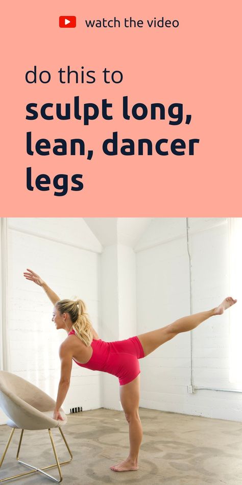 Try this easy barre workout to get dancer legs! All you need to do is these ballet exercises: 1) Knee Drive to Donkey (4x10) 2) Donkey Pulses (4x20), 3) Standing Hydrant (4x15 e. Side), 4) Tap to Side Kick (4x12). This leg workout will sculpt and tone your legs as well as give you more flexibility. Perfect to add to your at-home lower-body workout routine. So don’t wait – let’s work out together! Action Jacquelyn. Do This to Sculpt Long, Lean, Dancer Legs Sculpting Legs Workout, Ballet Legs Exercises, Dancers Legs Workout, How To Get Dancer Legs Fast, Leg Sculpting Workout, Dancer Workout Routine, Leaner Legs Workout, Dancer Leg Workouts, Leg Workout Challenge