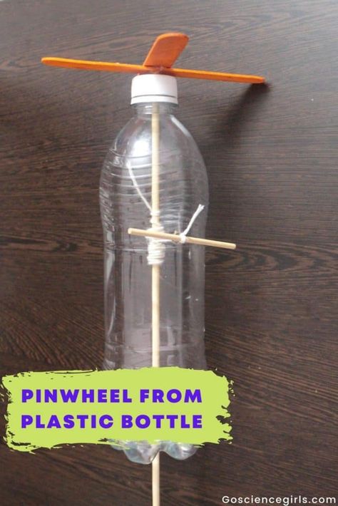 This Self Retracting pinwheel is made just from a plastic bottle and popsicle sticks. This DIY STEM project can help kids learn about Newton's three laws and basics of Angular momentum. Plastic Bottle Stem Project, Science Stem Activities, Diy Stem Projects, Catapult For Kids, Make A Lava Lamp, Fun Experiments For Kids, Balloon Experiment, Diy Pinwheel, Stem Projects For Kids