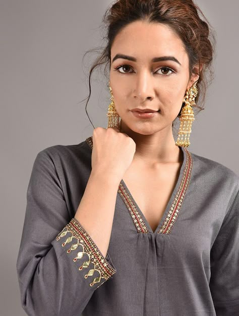 230+ Latest Kurti Neck Designs For Salwar Suit (2021) Images with Patterns V Neck Kurti Designs Latest, V Neck Kurti Design, Neck Patterns, Gota Patti Work, Neck Lines, Kurta Patterns, Churidar Designs, Kurti Embroidery, Work Women