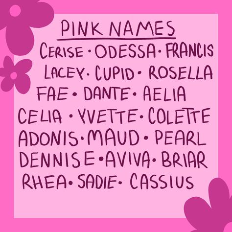 Y2k Names Girl, Y2k Names, Sims Names, Oc Names, Pink Vibe, Life Plans, Uncommon Baby Names, Pink Names, Best Character Names