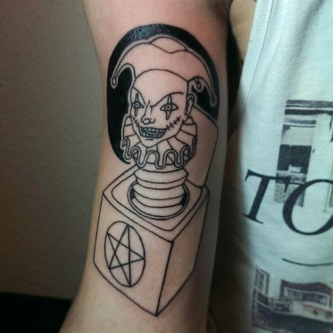 Jack In The Box Tattoo, The Box Tattoo, Clown Tattoos, Jack Hanna, Box Tattoo, Clown Tattoo, Portfolio Ideas, Scary Clowns, Jack In The Box