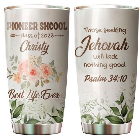 PRICES MAY VARY. ❤️ 【 THE MEANINGFUL GIFT IN ANY OCCASIONS 】Personalized Pioneer School Cup | Jw Gifts | Jw Coffee Tumbler | Jw Pioneer | Pioneer School Gift | Pioneer Tumbler | 2023 Pioneer School. The skinny tumbler with quotes to specially deliver a love message to a beloved person. ❤️ 【KEEP DRINKS HOT OR COLD 】Our double walled insulated stainless steel designs keeps your cold drinks cold and hot drinks hot. We know that you need your coffee to stay hot and your cocktail to stay cold ... tem Jw Pioneer School Gift Ideas, Pioneer Gifts Jw Ideas, Jw Pioneer Gifts Ideas Diy, Regular Pioneer, Pioneer School Gifts Jw, Jehovah Witness Gifts, Baptism Presents, Worship Ideas, Pioneer School Gifts