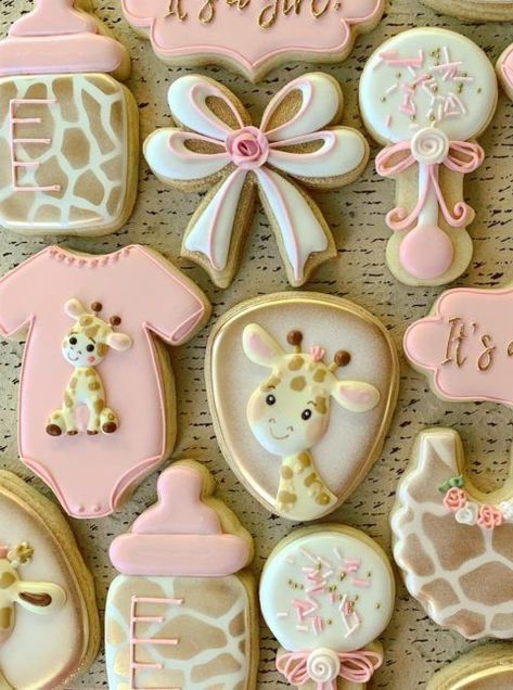 Baby Shower Cookies Decorated, Baby Shower Cookies For Girl, Safari Baby Shower Girl, Giraffe Baby Shower Theme, Safari Baby Shower Cake, Safari Baby Shower Boy, Cowgirl Baby Showers, Animal Baby Shower Theme