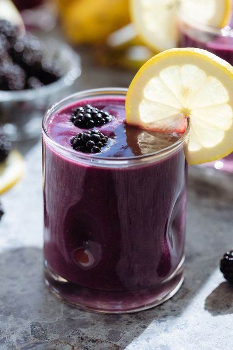 This Blackberry Smoothie is refreshing, smooth and creamy without any dairy, and good for you! It comes together in just a few minutes and it's the perfect way to use up those summer berries while they're in season. It can be served as a snack or as light breakfast with added protein powder! Blackberry Smoothie Recipes, Pesto Tortellini Salad, Protein Drink Recipes, Salmon Wrap, Blackberry Smoothie, Mango Pineapple Smoothie, Pesto Tortellini, Light Breakfast, Tortellini Salad