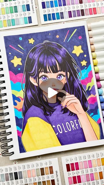 Ohuhu Art Supplies on Instagram: "Check out this amazing art by @im.meeco, featuring a cute girl with a retro background! 💜   The vibrant tones and smooth colors are achieved using Ohuhu markers. 🎨✨ You can easily follow the detailed tutorial on Meeco‘s YouTube channel as well. 📺   #Ohuhu #OhuhuMarkers #OhuhuArt #Retro #Pop #RelaxingColoring" Ohuhu Markers Art, Ohuhu Art, Alcohol Markers Art, Ohuhu Markers, Relaxing Colors, Retro Background, Retro Girls, Retro Pop, Alcohol Markers