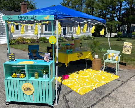 Lemonade Pop Up Shop, Lemonade Stand Tip Jar, Lemonade Stand With Crates, Lemonade Stand Set Up, Lemonade Stand Fundraiser, Alex’s Lemonade Stand Ideas, Diy Lemonade Stand Kids, Lemonade Stand Decorations, Lemonade Stand Supplies