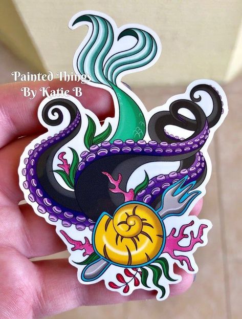 Ursula Tattoo, Disney Sleeve, Octopus Tattoos, Tattoos Mandala, Vinyl Scratch, Mermaid Sticker, Cartoon Character Tattoos, Disney Tattoo, Mermaid Tattoo