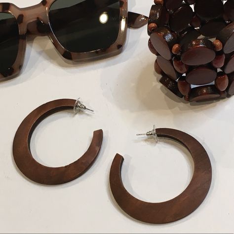 Dark Brown Color Wooden Round Hoop Shape Earrings. For Pierced Ears Only. Hangs 2.25” Long. In New Condition. Nwt Boutique Item See Additional Listings For More Wood Jewelry. (Drawer #1) Wood Hoop Earrings, Jewelry Wood, Jewelry Drawer, Dark Brown Color, Wood Jewelry, Wood Jewellery, Boutique Jewelry, Ladies Boutique, Pierced Ears