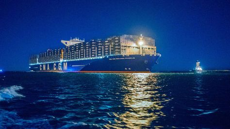 L.A. Welcomes the Largest Container Ship to Visit U.S. !!  CMA CGM Benjamin Franklin Cma Cgm, Below Deck, Cargo Shipping, Benjamin Franklin, Aircraft Carrier, Sydney Harbour Bridge, Golden Gate Bridge, Empire State Building, All Over The World