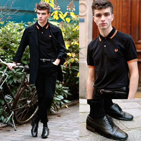 Fred Perry Soho Neon Polo, Arthur Multicolor Polka Dot Socks, Black Skinny Jeans, Brogues, Yohji Yamamoto B Lazer Mods Outfit, Fred Perry Outfit Men, Fred Perry Outfit, Fred Perry Polo, Polo Outfit, Formal Jacket, Mens Fashion Smart, Mens Fashion Rugged, Hipster Mens Fashion