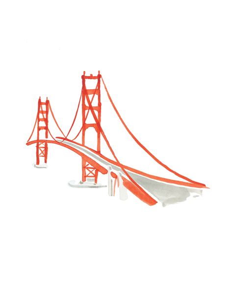 Simple Bridge Drawing, San Francisco Doodle, Golden Gate Bridge Watercolor, Golden Gate Bridge Illustration, Special Birthday Ideas, San Francisco Drawing, Golden Gate Bridge Drawing, San Francisco Illustration, Watercolor Bridge