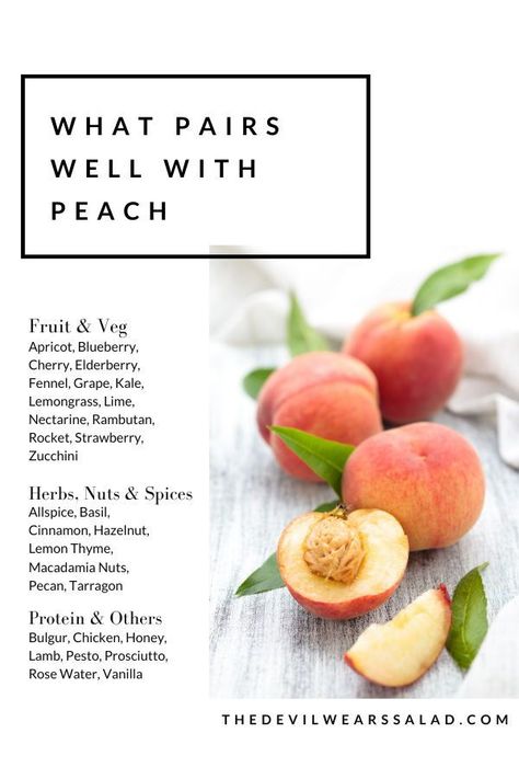 At The Devil Wears Salad we love peach in our salad recipes. If you're wanting to try to create your own wow! salad for when you're entertaining next, refer to our peach salad pairings guide for some great ideas. Dessert Flavor Combinations Chart, Salad Pairings, Capsule Pantry, Flavour Pairing, Flavor Pairing, Culinary Lessons, Flavor Combos, Peach Wine, Food And Wine Pairing