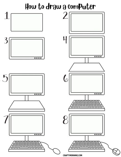 How to Draw a Computer - Step by Step Printable - Crafty Morning How To Draw A Computer, How To Draw Objects, Computer Art Drawing, Computer Drawing Easy, Draw A Computer, Draw Objects, 3 Anime Best Friends Icons, How To Drow, Crafty Morning