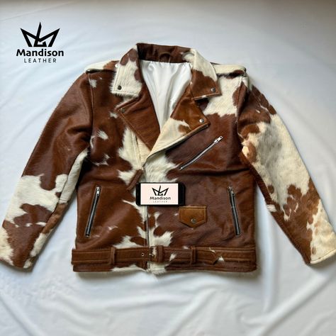 Hair on skin leather jacket, Cowhide hair on jacket, Animal natural skin jacket. Belt With Buckle, Casual School Outfits, Cow Skin, Natural Material, Fashion Poses, Animal Lovers, School Outfits, Natural Skin, Cowhide Leather