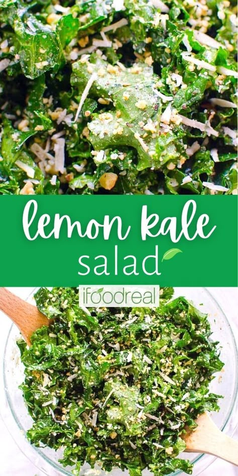 Leafy Greens Recipes, Kale Salad Dressing, Lemon Kale Salad, Lemon Kale, Easy Baked Chicken Breast, Garlic Kale, Parmesan Salad, Garlic Dressing, Kale Caesar Salad