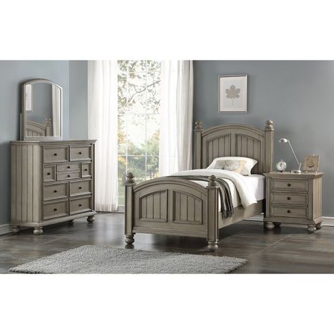 Wainscot Paneling, California King Bedroom Sets, Grey Chest Of Drawers, Twin Bedroom Sets, Gray Nightstand, Low Profile Bed, Wainscoting Panels, Twin Bedroom, King Bedroom Sets