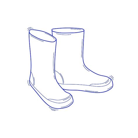 Pair of rubber rain boots in sketch styl... | Premium Vector #Freepik #vector #protection #weather #storm #autumn Rubber Boots Drawing, Rain Boot Drawing, Rain Boot Tattoo, Rainboot Tattoo, Rain Boots Illustration, Rain Coat Drawing, Boot Doodle, Rain Boots Drawing, Boots Sketch