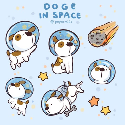 Doge In Space Sticker Sheet Design by @papermilio $4.50 #dog #doge #space #animal #animallovers #stickers #stickersheet #art #design #digitalart #artidea #ipad #procreate #blue #doglover #stars Animal Astronaut Illustration, Dog In Space Drawing, Space Dog Illustration, Space Dog Drawing, Doodle Dog Art, Space Digital Art, Dogs In Space, Dog In Space, Dog Astronaut