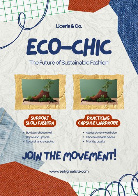 Promote eco-friendly style with flair! Use our Broken White, Blue, and Red Scrapbook Sustainable Fashion Campaign Poster design to make a bold statement about sustainable fashion. Inspire others to join the movement for a greener future! Fashion Campaign Poster, Sustainable Fashion Campaign, Campaign Poster Design, Red Scrapbook, Fashion Campaign, Campaign Posters, Broken White, Eco Friendly Fashion, Work Ideas