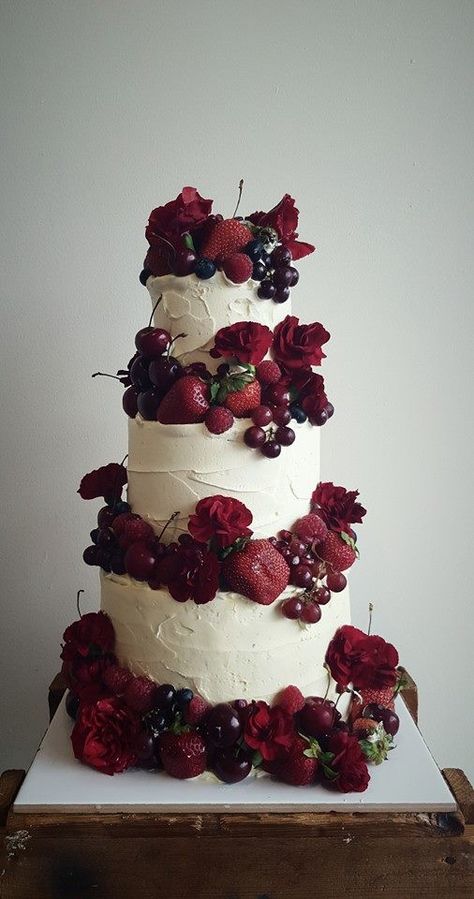 Amazing Wedding Cakes | Christchurch Based Wedding Cake Makers Wedding Cakes Color, Aesthetic Cake Wedding, Red Tier Cake, Emo Wedding Cake, Dark Red Wedding Cake, Dark Romantic Wedding Cake, Wedding Cake Alternatives Cheap, Red Velvet Cake Wedding, Pomegranate Wedding Cake