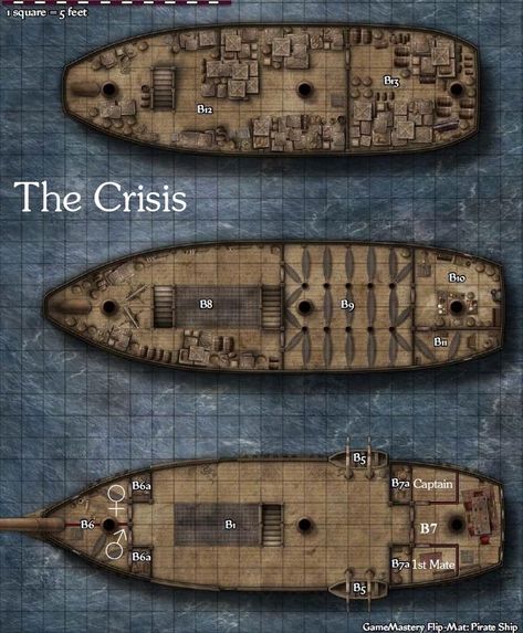 Pathfinder Maps, Navi A Vela, Ship Map, Savage Worlds, Tabletop Rpg Maps, Pathfinder Rpg, Rpg Map, Dungeon Maps, D D Maps