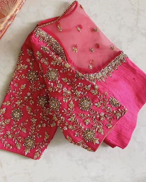 Dm@9640490158 Designer Emblished maggam work customised blouses Fabric: cottonsilk Dispatch: 4 days Price : .3400unstitched 3950stitched Colours and sizes can be customised accordingly 50 Blouse Designs, Pink Blouse Designs, Netted Blouse Designs, Latest Bridal Blouse Designs, Maggam Work Designs, Best Blouse Designs, New Saree Blouse Designs, Traditional Blouse Designs, Latest Model Blouse Designs