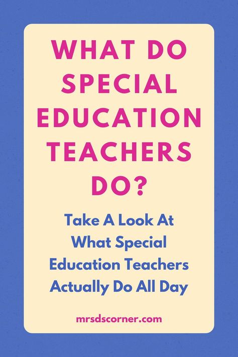 If you are a new teacher thinking about teaching special education or just have ever found yourself wondering "what does a special education teacher do all day?" this blog post is for you. It will give you a glimpse of a special education teacher's day from data collection, writing IEPs, working on IEP goals, collaborating with general education teachers, parent communication, to holding IEP meetings and so much more. Writing Ieps, Special Education Organization, Teacher Sayings, Teacher Awards, Education Day, Iep Meetings, Teaching Philosophy, Education Tips, Co Teaching