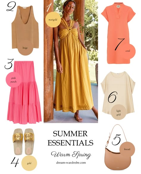 Summer Shopping Guide for the Spring Color Types – Dream Wardrobe True Spring Color Palette Outfits, Warm Spring Capsule Wardrobe, Bright Spring Lipstick, Warm Spring Makeup, True Spring Makeup, Bright Spring Wardrobe, 12 Season Color Analysis, Bright Spring Makeup, Bright Spring Color Palette