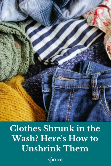 No one likes to pull their favorite garment from the washer or dryer and find it smaller than before. Learn how to unshrink clothes to their true size. #laundrycareguide #cleanhouse #cleaningguide #cleaninghacks #stepbystepcleaning #thespruce How To Unshrink Clothes, Unshrinking Clothes, How To Unshrink Your Clothes, How To Un Shrink Clothes, Handwashing Clothes Hack, How To Wash Clothes The Right Way, How To Clean Thrifted Clothes, How To Clean Norwex Cloths, Knitting Blocking