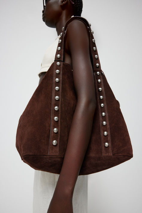 The new pre-fall leather bags are here. #prefall #leatherbag Fall Leather, Designer Leather Bags, Suede Bag, Studded Bag, Embroidered Leather, Coffee Color, Underarm Bag, Casual Tote, Dark Color