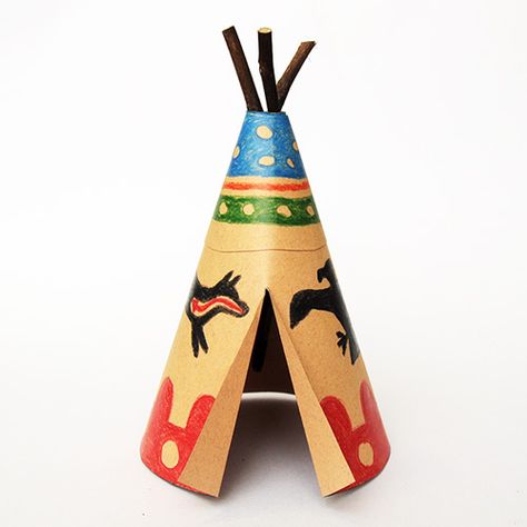 Paper Teepee | Kids' Crafts | Fun Craft Ideas | FirstPalette.com Teepee Craft, Pocahontas Birthday Party, Pocahontas Birthday, Paper Mask Diy, Tent Craft, Science Experiments Kids Elementary, Diy Teepee, Children Games, Thanksgiving Crafts Preschool