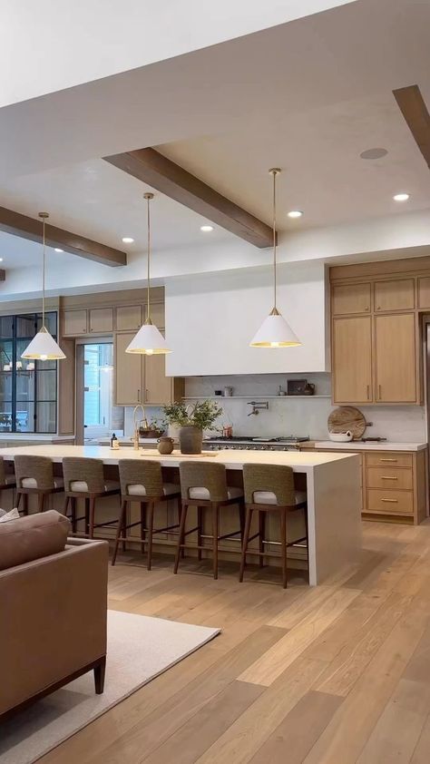 Long Kitchen Ideas With Island, Open Kitchen With Big Island, 12 Foot Ceilings Kitchen, 12 Ft Ceilings Kitchen, V Shaped Kitchen, Large Kitchen Hood, Large Open Kitchen And Living Room, Modern Kitchen Design Luxury Big, 10 Foot Kitchen Island