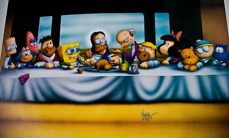 caricaturas Last Supper Art, Da Vinci Last Supper, Simpsons Drawings, Famous Artwork, Cute Cartoon Characters, Silly Images, Last Supper, Monster Art, The Simpsons