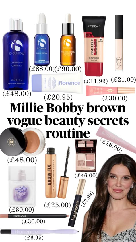 Beauty Secrets Vogue, Millie Bobby Brown Vogue, Vogue Beauty Secrets, Vogue Makeup, Makeup Beauty Room, Makeup Routines, Celebrity Beauty Secrets, Makeup Images, Makeup Bag Essentials