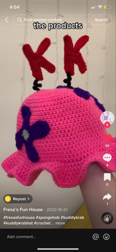 Chowder Crochet Hat Pattern, Crochet Spongebob Hat, Spongebob Crochet Hat, Crochet Character Hats Free Pattern, Crochet Girlies, Spongebob Crochet, Crochet Spongebob, Crab Ideas, Crochet Crab