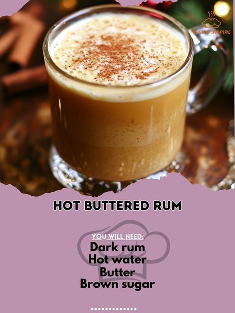 Warm up this season with a comforting Hot Buttered Rum—a classic winter treat that warms the soul! ❄️🔥 #WinterWarmers Hot Buttered Rum Ingredients: Dark rum (2 oz) Hot water (6 oz) Butter (1 tbsp) Brown sugar (1 tbsp) Cinnamon (1/4 tsp) Instructions: In a mug, combine butter, brown sugar, and cinnamon. Pour in hot water and stir until dissolved. Add dark rum and mix well. 🥵🍹 Enjoy the Hot Buttered Rum for a rich, warming drink that’s perfect for holiday gatherings and cold nights! Cheers!... Dark Rum Drinks Recipes, Dark Rum Drinks, Spiced Rum Recipes, Holiday Coffee Drinks, Hot Buttered Rum Recipe, Spiced Butter, Hot Buttered Rum, Rum Recipes, Hot Apple Cider