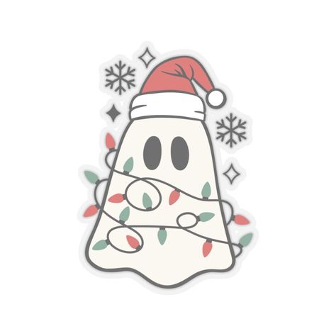 Cute Christmas Sticker Art Ghost With Christmas Hat, Christmas Stickers Cute, Christmas Sticker Ideas, Ghost Christmas, Art Mini Toile, Holiday Gift Exchange, Christmas Ghost, Xmas Sticker, Light Tattoo