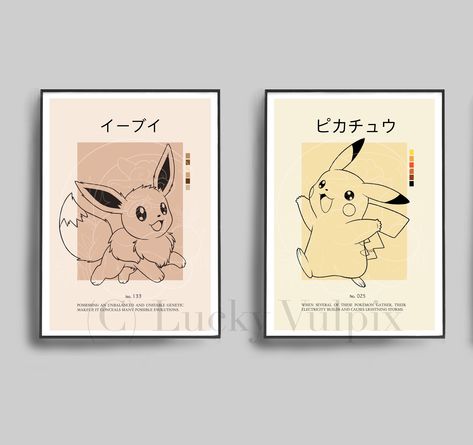 Pokemon Pikachu & Eevee Pokedex Minimalist Modern Poster Prints - Etsy Pokemon Room, Pokemon Poster, Modern Poster, Wall Gallery, Modern Minimalist, Mother’s Day, Vintage Posters, Pikachu, Digital Drawing